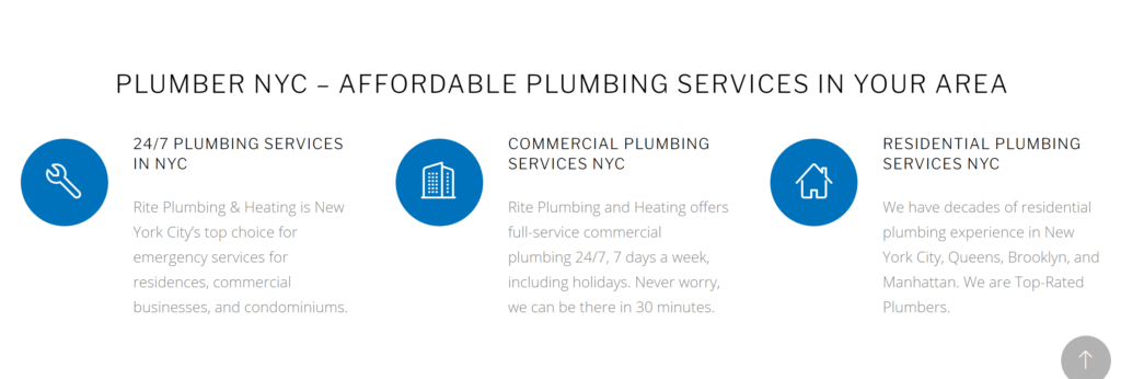 Local plumbing website listing their services