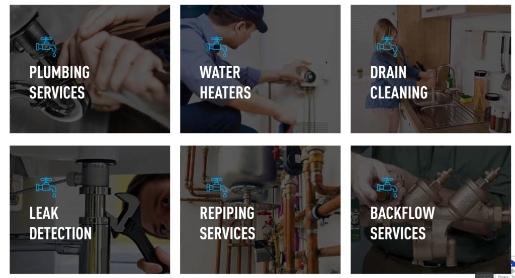 South End Plumbing list their services in a scannable tile format