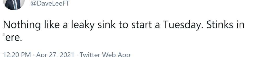 Twitter post about a leaking sink