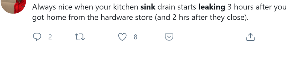 Twitter post about plumbing problems