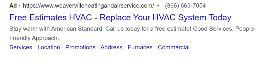 Google SERP ad for HVAC service